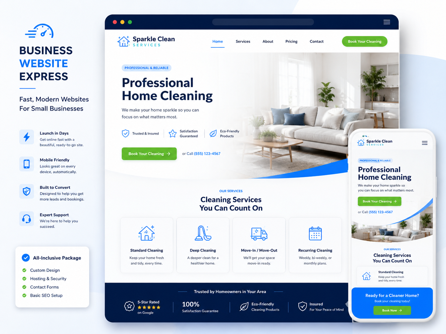 Home cleaning website example preview