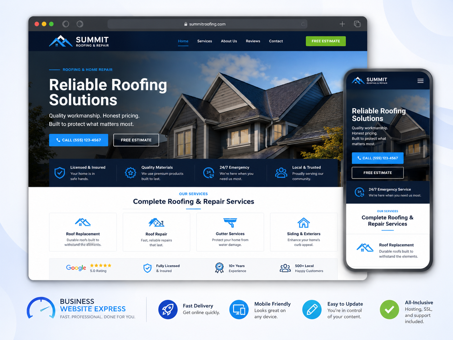 Roofing website example